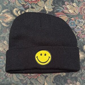 Black Beanie with Yellow Smiley Patch